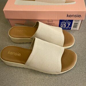 Kensie Ellie Beige Slide Sandals Women's 7 Knit Platform Slip On